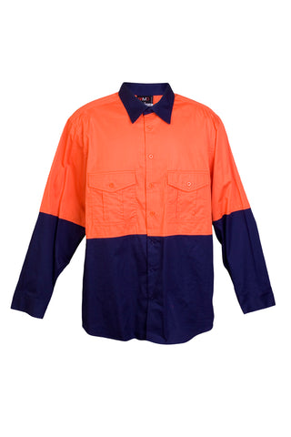 Hi-Vis 100% Combed Cotton Drill Long Sleeve Shirts - Unisex